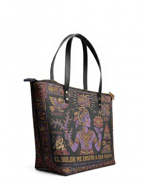 "El dolor me enseñó a ser fuerte" ver.4 Leather Tote Bag - side view | Paleta Bags