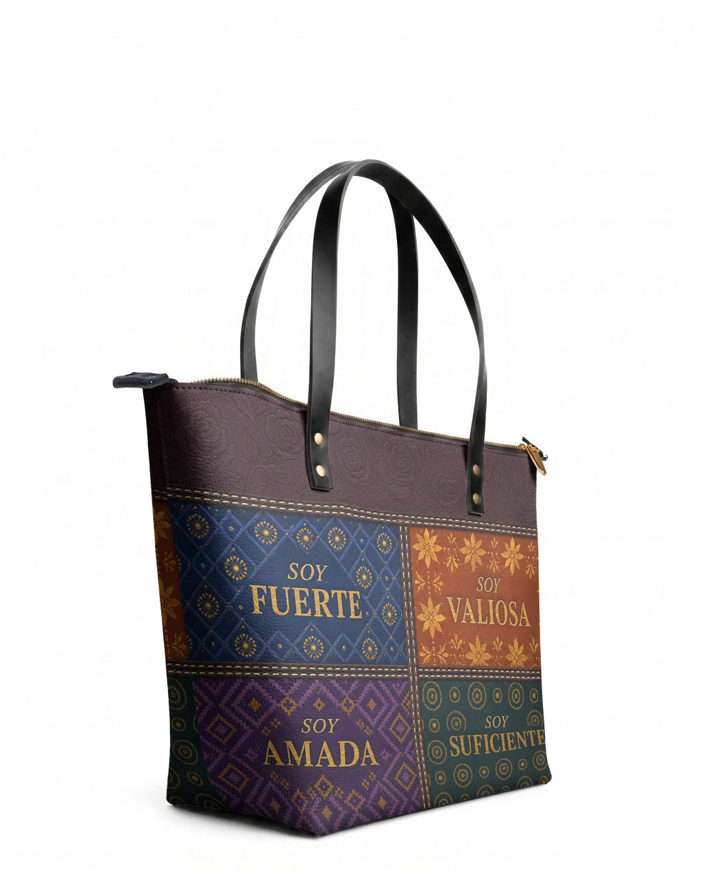 "LAS CUATRO VERDADES" ver.1 Leather Tote Bag - side view | Paleta Bags