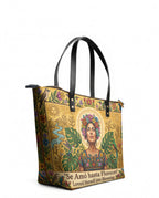 "Se amó hasta florecer" ver.7 Leather Tote Bag - side view | Paleta Bags
