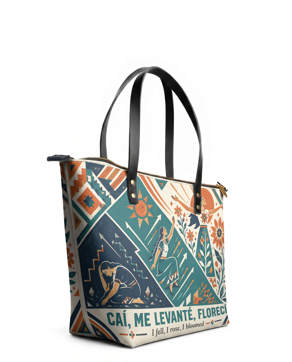 "Caí, me levanté, florecí" ver.3 Leather Tote Bag - side view | Paleta Bags