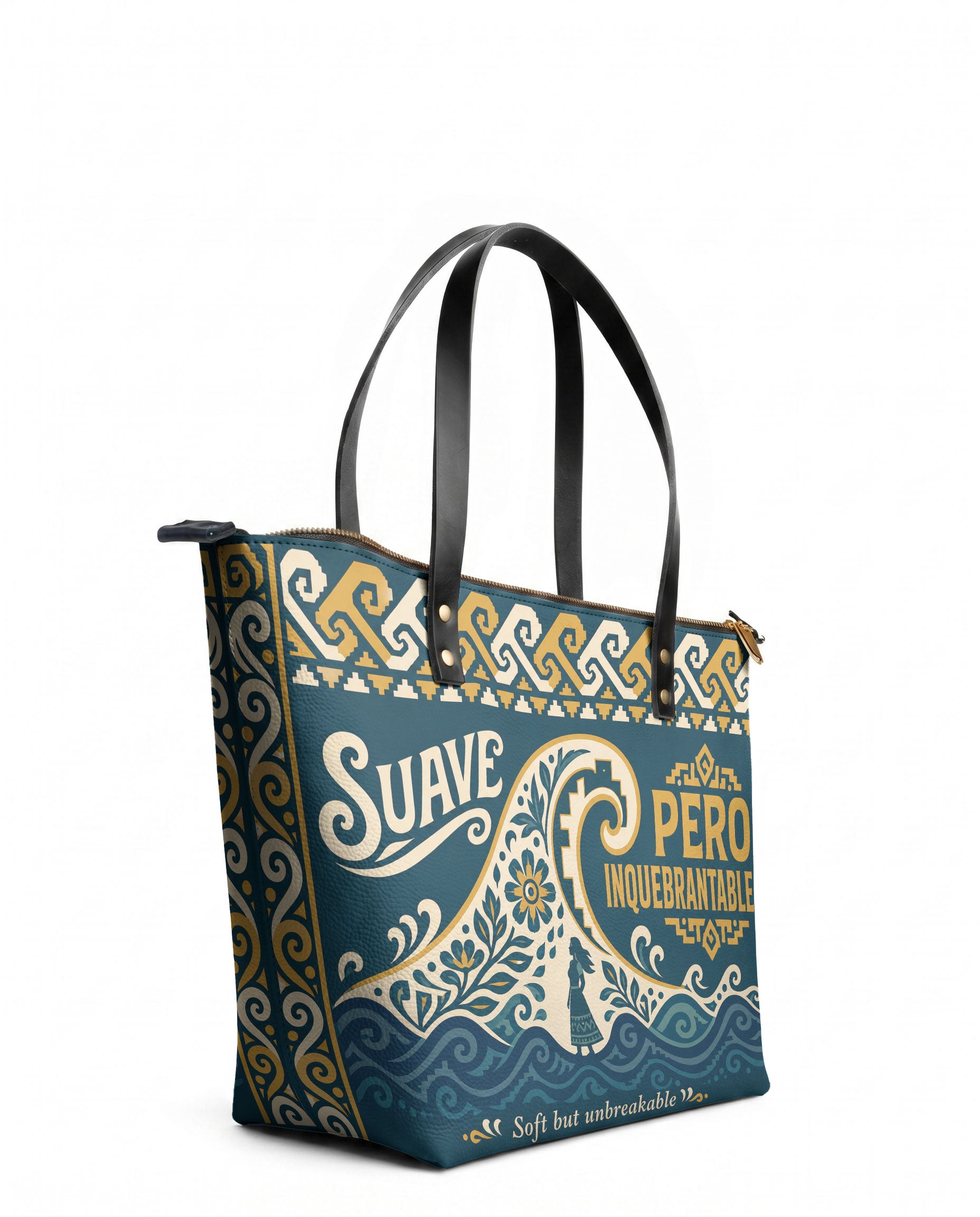 "Suave pero inquebrantable" ver.3 Leather Tote Bag - side view | Paleta Bags