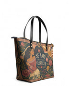 "Se amó hasta florecer" ver.1 Leather Tote Bag - side view | Paleta Bags