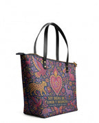"Otomi Wild Embroidery" ver.2 Leather Tote Bag - side view | Paleta Bags