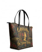 "Orgullosa de donde vengo" ver.4 Leather Tote Bag - side view | Paleta Bags