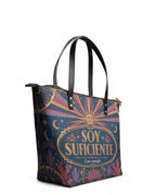 "Soy suficiente, tal y como soy" ver.3 Leather Tote Bag - side view | Paleta Bags