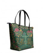 "Se amó hasta florecer" ver.3 Leather Tote Bag - side view | Paleta Bags