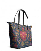 "Mi amor propio es sagrado" ver.3 Leather Tote Bag - side view | Paleta Bags