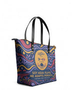 "Soy agua fluyo, me adapto, persisto" ver.3 Leather Tote Bag - side view | Paleta Bags