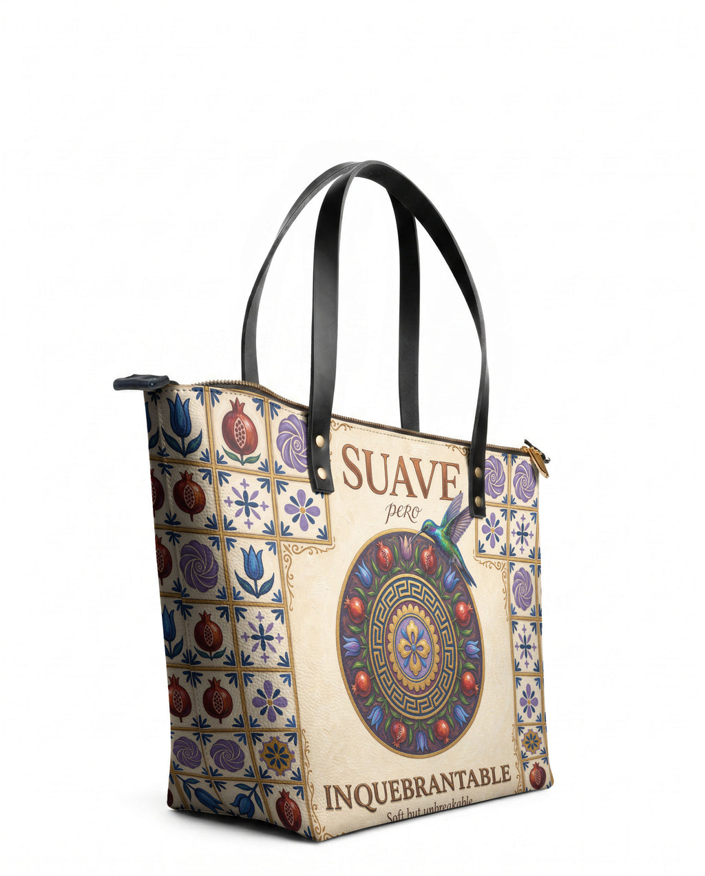 "Suave pero inquebrantable" ver.5 Leather Tote Bag - side view | Paleta Bags