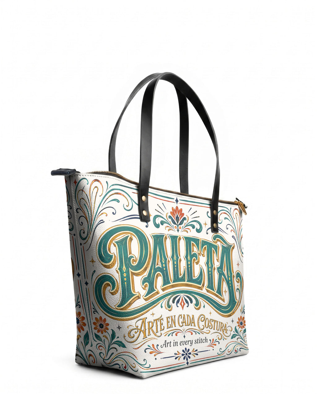 "La Paleta — Arte en cada costura" ver.2 Leather Tote Bag - side view | Paleta Bags