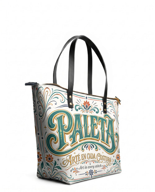 "La Paleta — Arte en cada costura" ver.2 Leather Tote Bag - side view | Paleta Bags