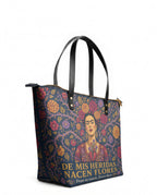 "De mis heridas nacen flores" ver.3 Leather Tote Bag - side view | Paleta Bags