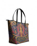 "Me merezco todo lo bueno" ver.2 Leather Tote Bag - side view | Paleta Bags