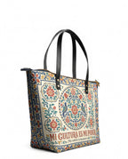 "Mi cultura es mi poder" ver.3 Leather Tote Bag - side view | Paleta Bags
