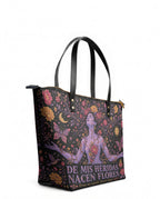 "De mis heridas nacen flores" ver.5 Leather Tote Bag - side view | Paleta Bags