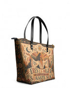 "Eres la mujer que alguna vez soñaste ser" ver.1 Leather Tote Bag - side view | Paleta Bags