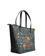 "Se amó hasta florecer" ver.6 Leather Tote Bag - side view | Paleta Bags