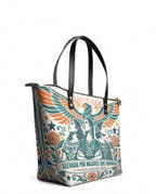 "Llevada por mujeres que inspiran" ver.3 Leather Tote Bag - side view | Paleta Bags