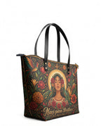 "Nací para brillar" ver.3 Leather Tote Bag - side view | Paleta Bags