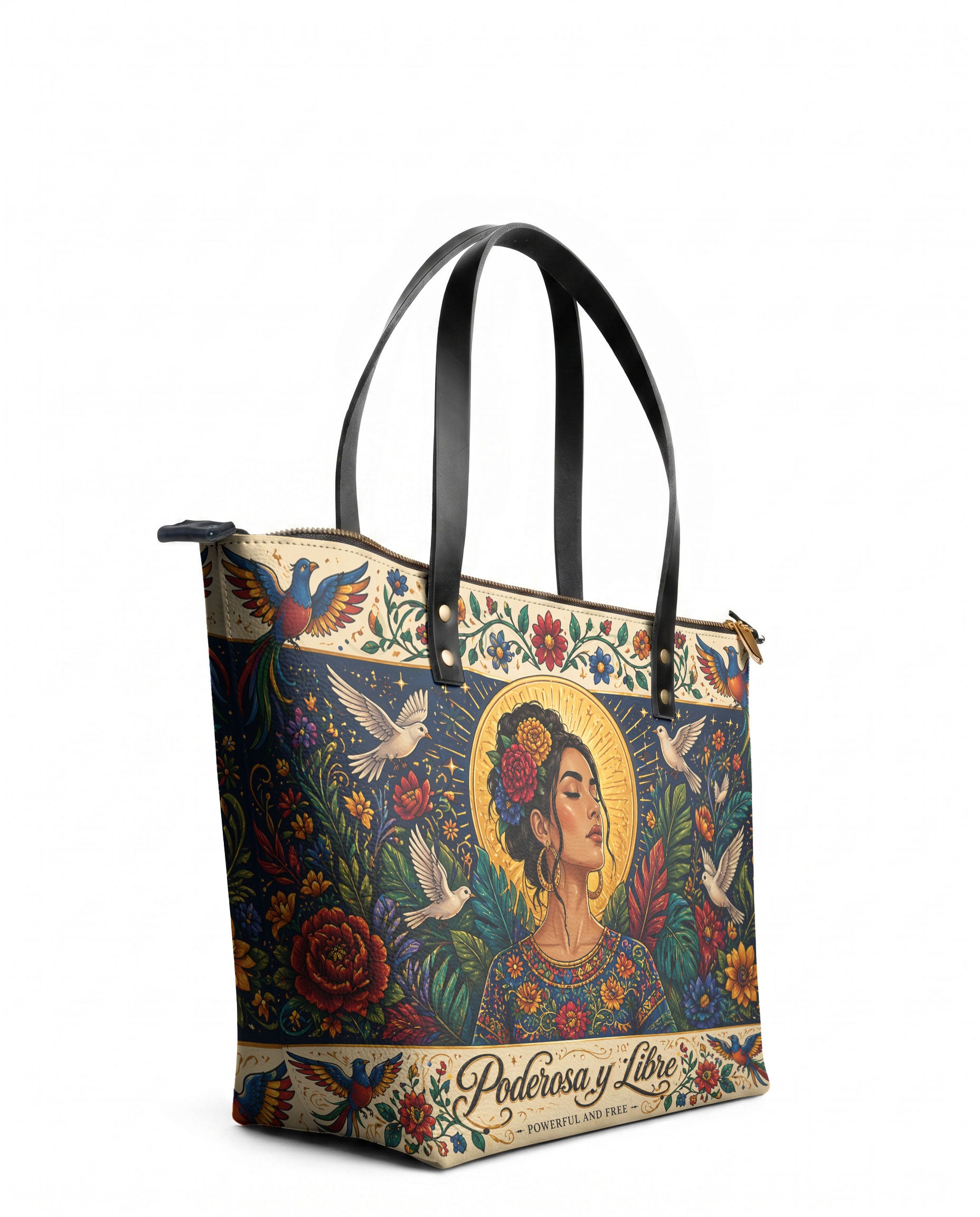 "Poderosa y Libre" ver.1 Leather Tote Bag - side view | Paleta Bags