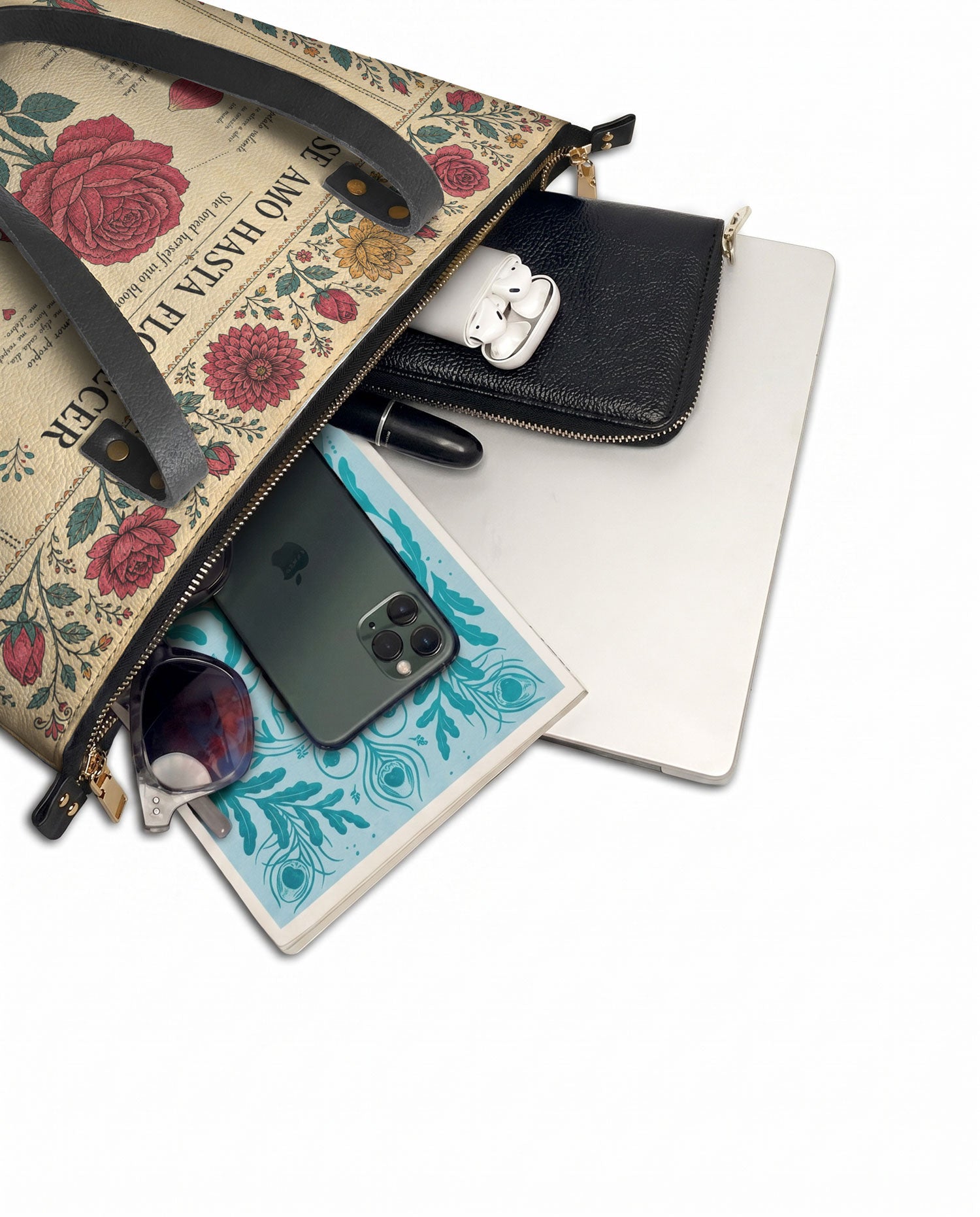 "Se amó hasta florecer" ver.5 Leather Tote Bag - detail | Paleta Bags