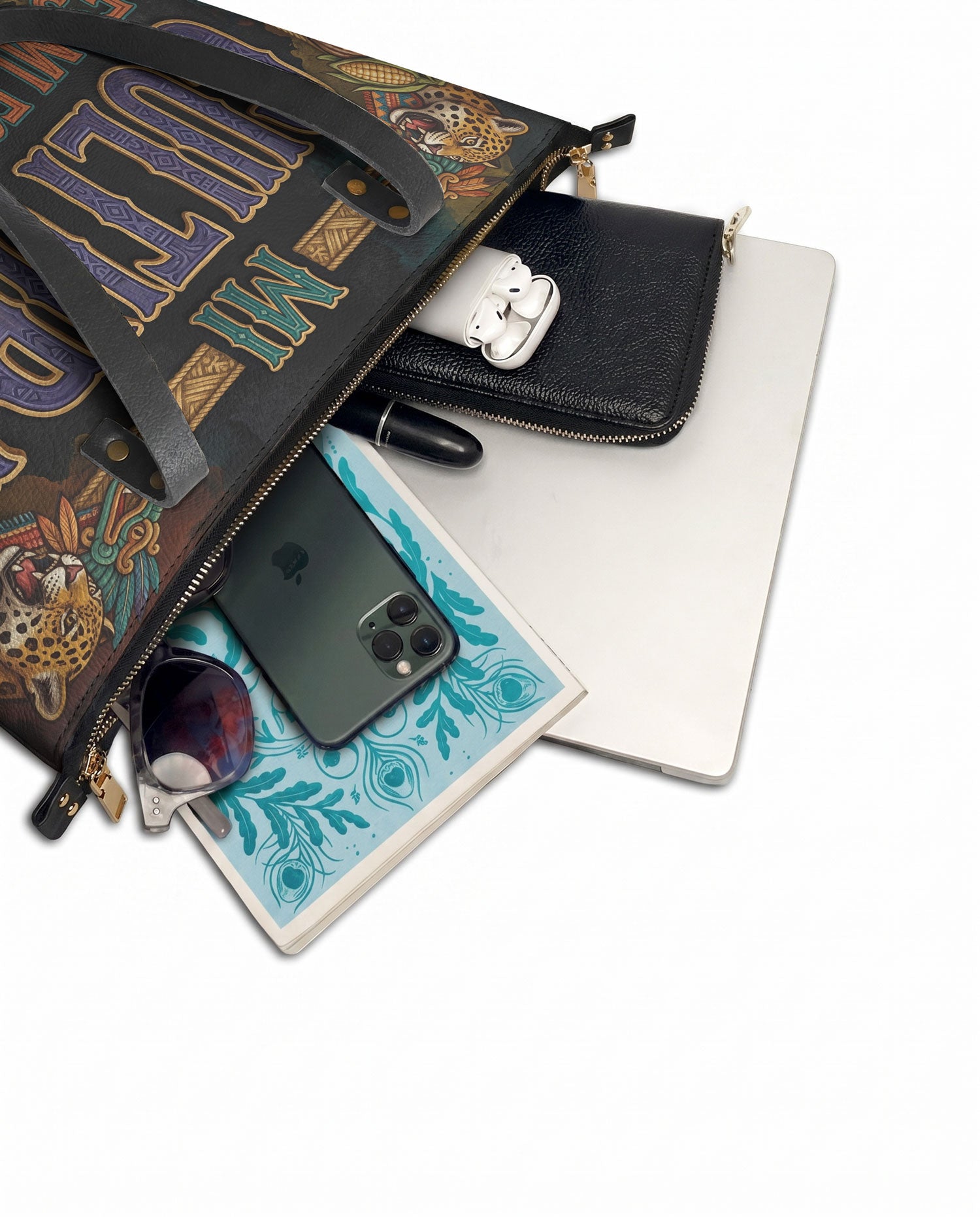 "Mi cultura es mi fortaleza" ver.3 Leather Tote Bag - detail | Paleta Bags