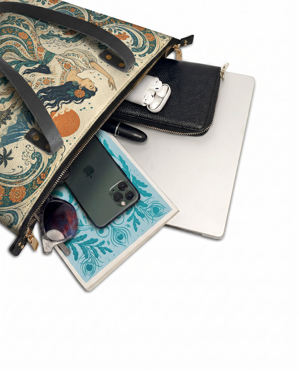 "Soy agua fluyo, me adapto, persisto" ver.4 Leather Tote Bag - detail | Paleta Bags