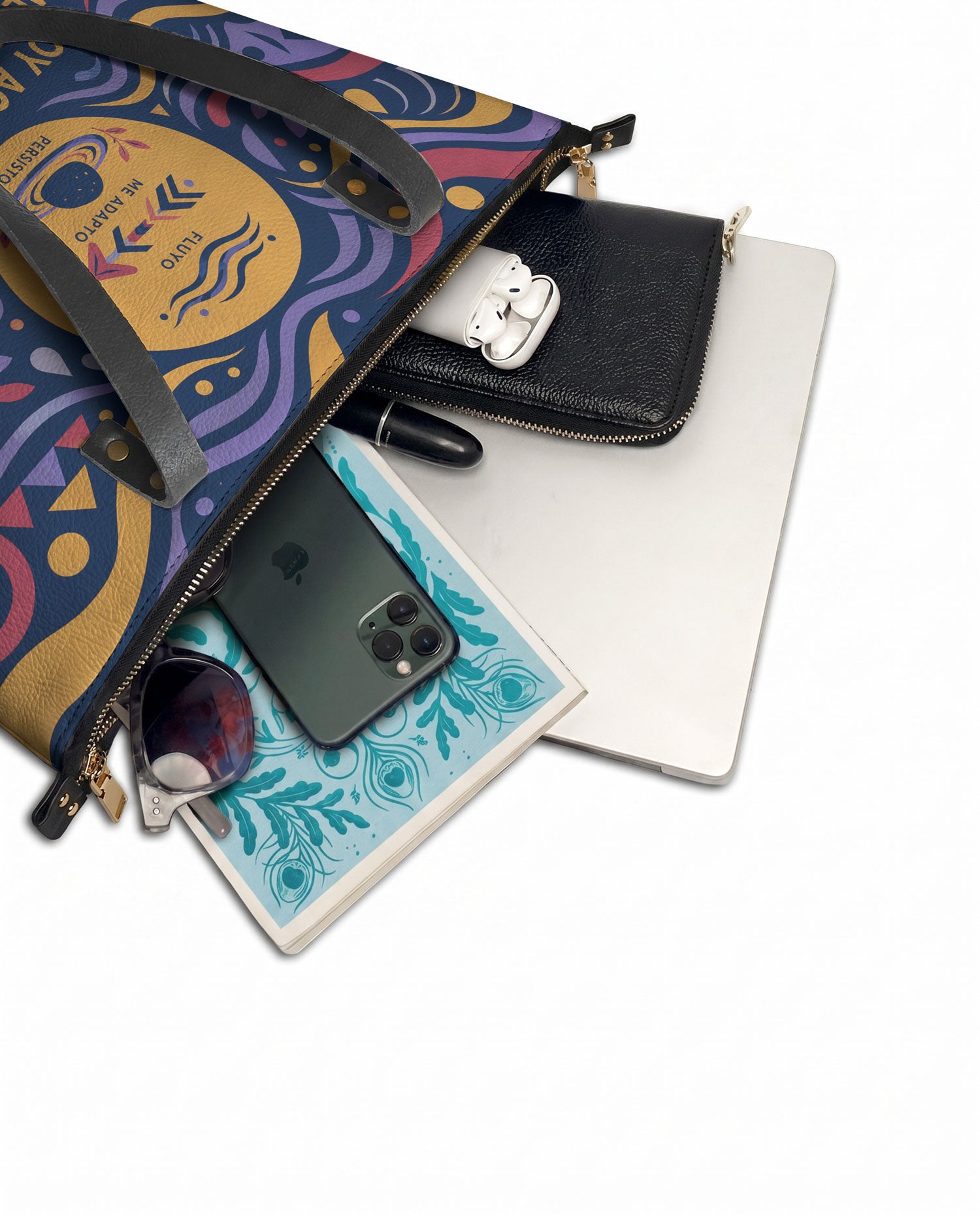 "Soy agua fluyo, me adapto, persisto" ver.3 Leather Tote Bag - detail | Paleta Bags