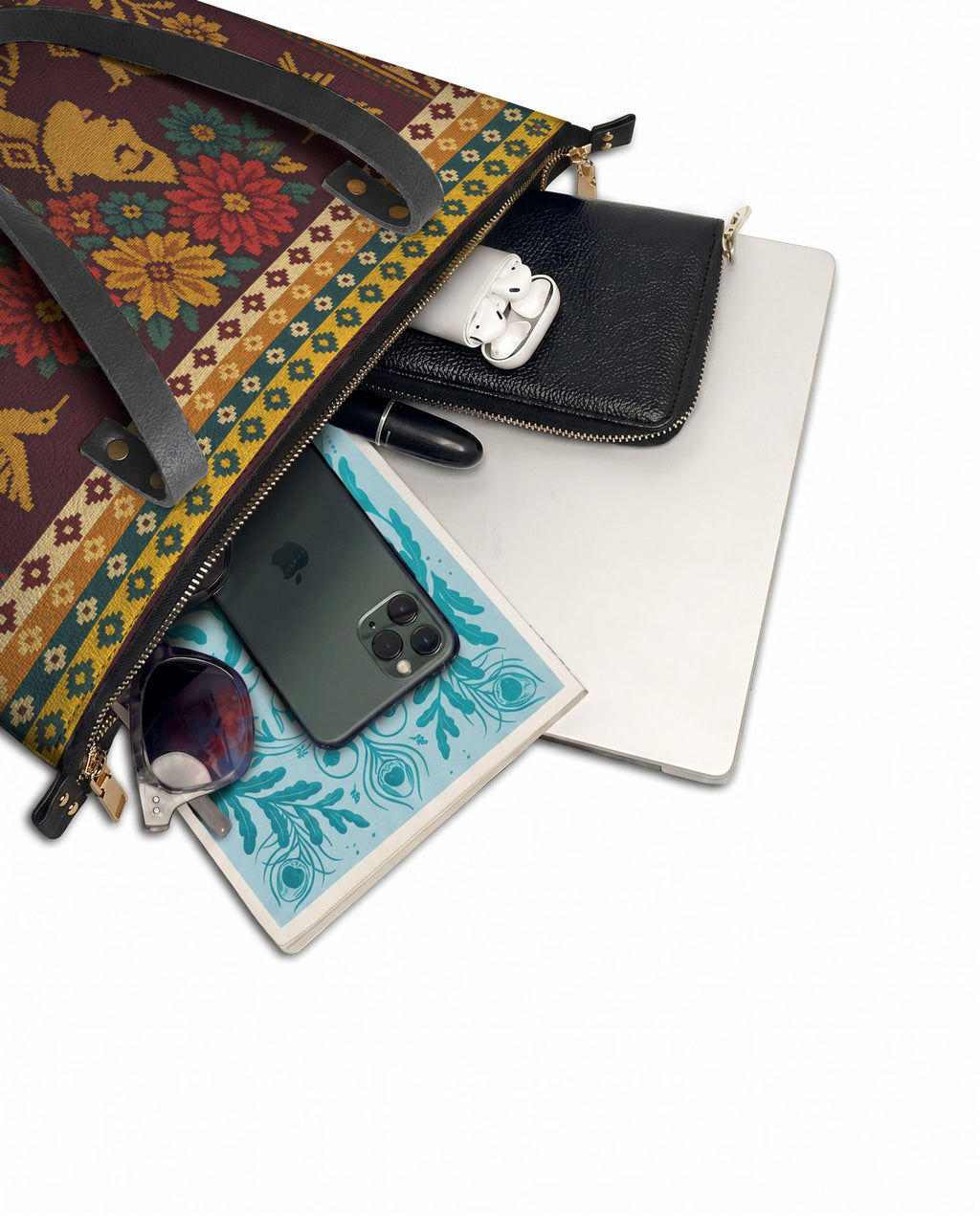 "Lleva su cultura como flores en flor" ver.4 Leather Tote Bag - detail | Paleta Bags