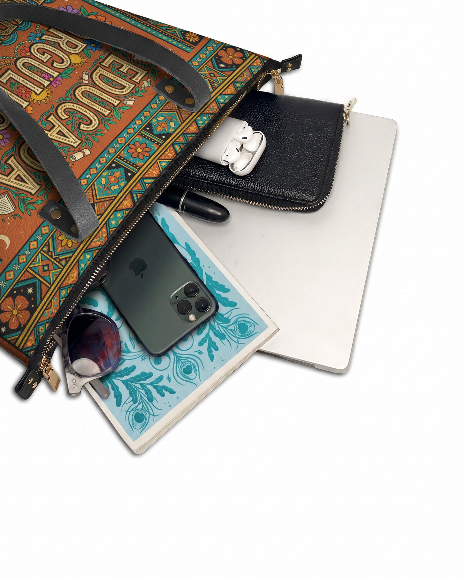"Educada. Orgullosa. Imparable" ver.1 Leather Tote Bag - detail | Paleta Bags