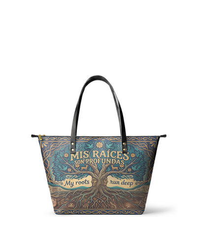 "Mis Raíces son Profundas" ver.1 Leather Tote Bag