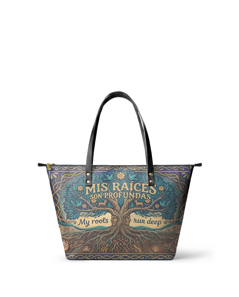 "Mis Raíces son Profundas" ver.1 Leather Tote Bag