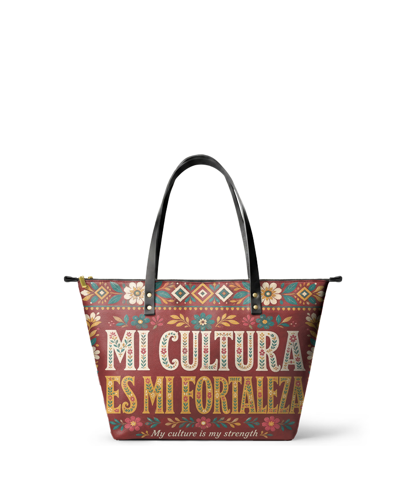 "Mi cultura es mi fortaleza" ver.6 Leather Tote Bag