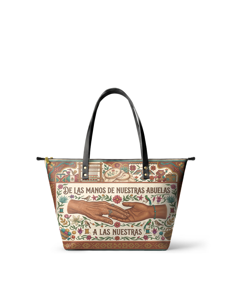 "De las manos de nuestras abuelas a las nuestras" ver.4 Leather Tote Bag