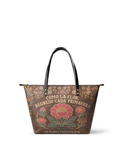 "Como la flor, regreso cada primavera" ver.4 Leather Tote Bag