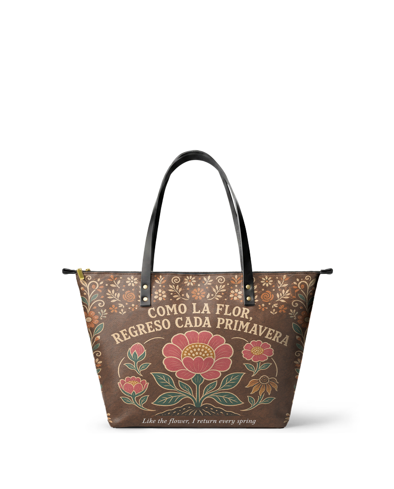 "Como la flor, regreso cada primavera" ver.4 Leather Tote Bag