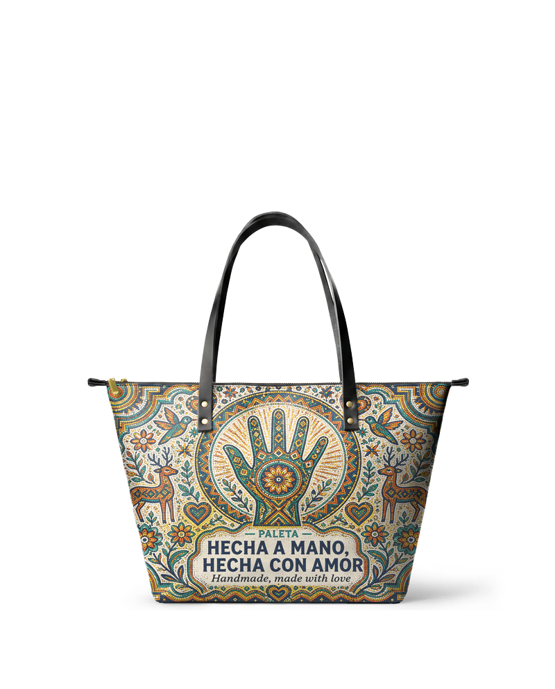 "Hecha a mano, hecha con amor" ver.3 Leather Tote Bag