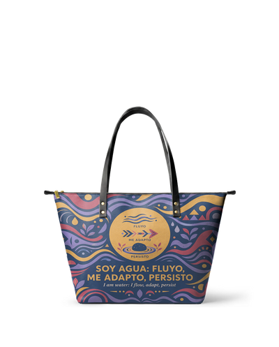 "Soy agua fluyo, me adapto, persisto" ver.3 Leather Tote Bag