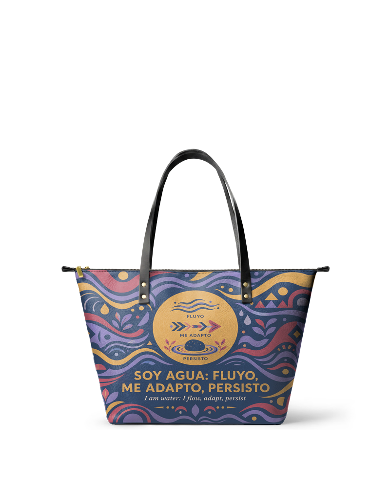 "Soy agua fluyo, me adapto, persisto" ver.3 Leather Tote Bag