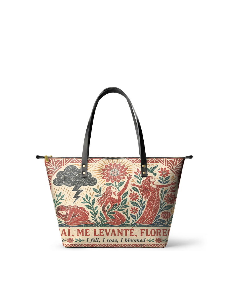 "Caí, me levanté, florecí" ver.2 Leather Tote Bag