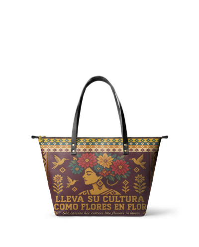 "Lleva su cultura como flores en flor" ver.4 Leather Tote Bag