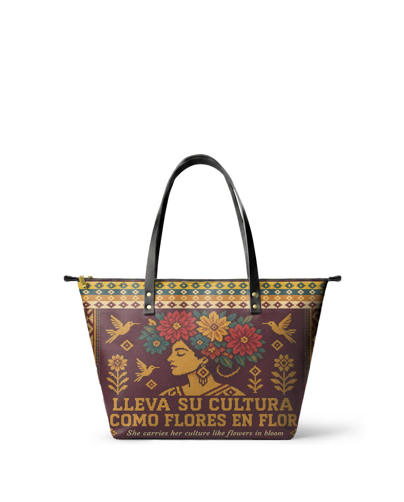 "Lleva su cultura como flores en flor" ver.4 Leather Tote Bag