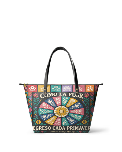 "Como la flor, regreso cada primavera" ver.2 Leather Tote Bag