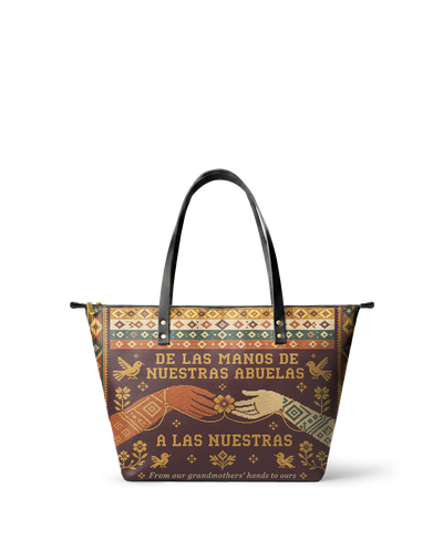 "De las manos de nuestras abuelas a las nuestras" ver.3 Leather Tote Bag