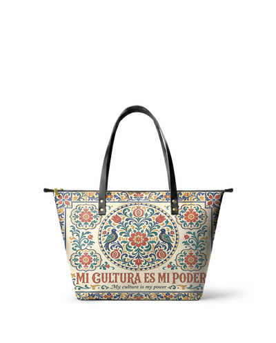 "Mi cultura es mi poder" ver.3 Leather Tote Bag
