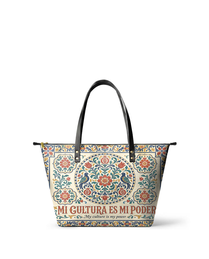 "Mi cultura es mi poder" ver.3 Leather Tote Bag