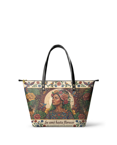 "Se amó hasta florecer" ver.8 Leather Tote Bag