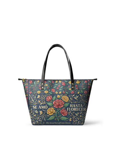 "Se amó hasta florecer" ver.6 Leather Tote Bag