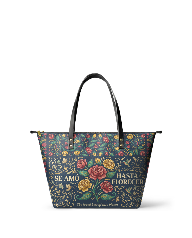 "Se amó hasta florecer" ver.6 Leather Tote Bag