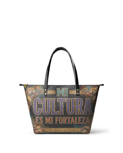 "Mi cultura es mi fortaleza" ver.3 Leather Tote Bag